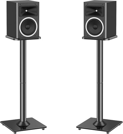 MOUNTUP Universal Speaker Stands Pair for Surround Sound, 31" Height Floor Speaker Stands, Holds Bookshelf Speaker Satellite Speaker Large Speaker, Up to 22LBS Cable Concealing 9.8" Plate Black MU9132