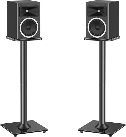 MOUNTUP Universal Speaker Stands Pair for Surround Sound, 31" Height Floor Speaker Stands, Holds Bookshelf Speaker Satellite Speaker Large Speaker, Up to 22LBS Cable Concealing 9.8" Plate Black MU9132