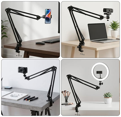 LenTok Overhead Tripod Mount for Camera Webcam Ring Light, Flexible Over Head Arm for iPhone with Phone Holder and Ball Head, Table Stand Accessory for Phone Video Recording Live Stream