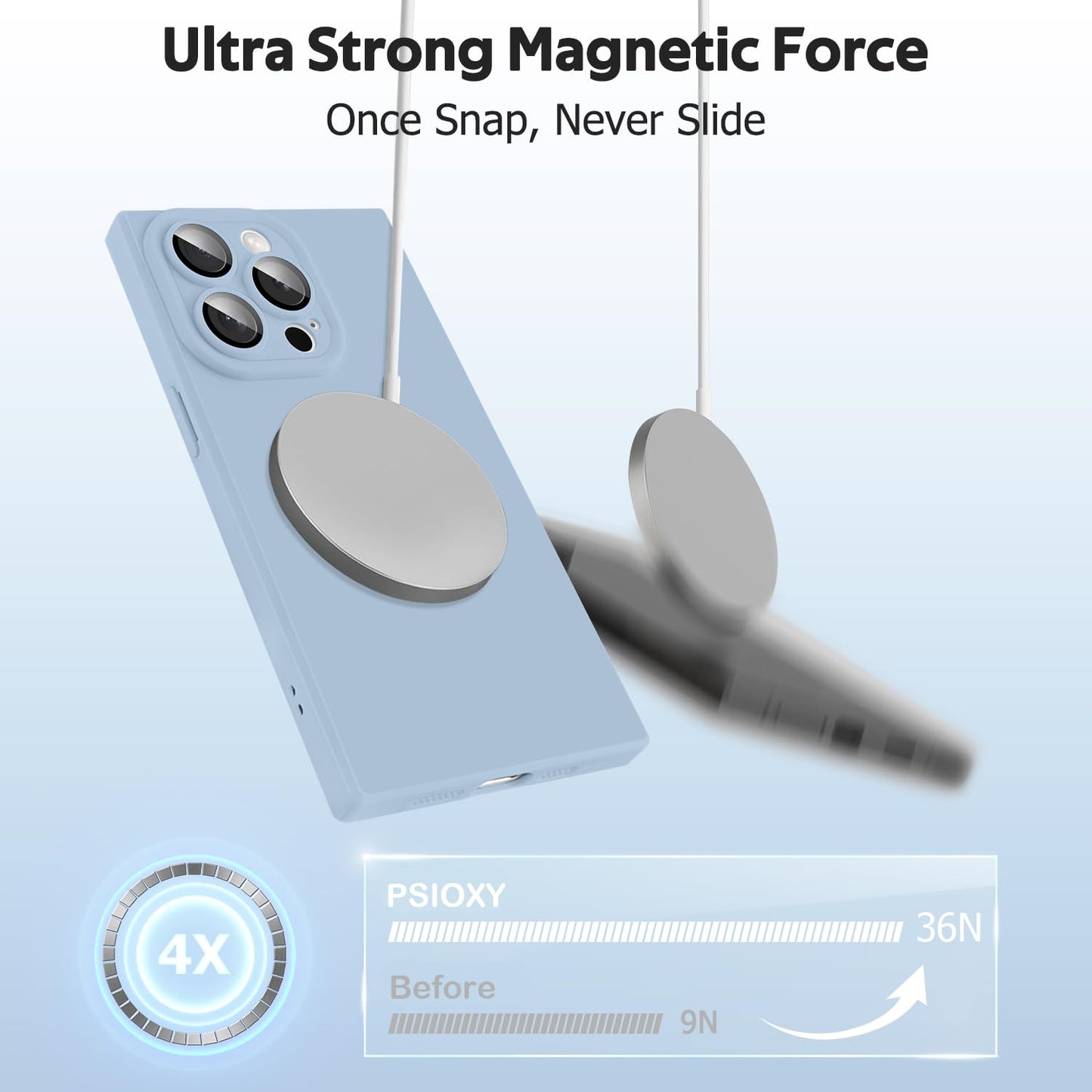 PSIOXY Blue for iPhone 15 Pro Max Case Rectangle Compatible with MagSafe