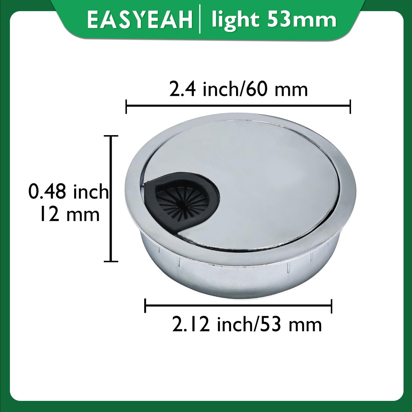 EASYEAH 2 Pcs Desk Grommet 2-1/16" / 53 mm, Desk Cord Hole Cover, Cable Grommet Metal Zinc Alloy Materilal, Desk Hole Grommet for Home & Office Pc, Detachable Cable Cord Organizer-Bright Silver