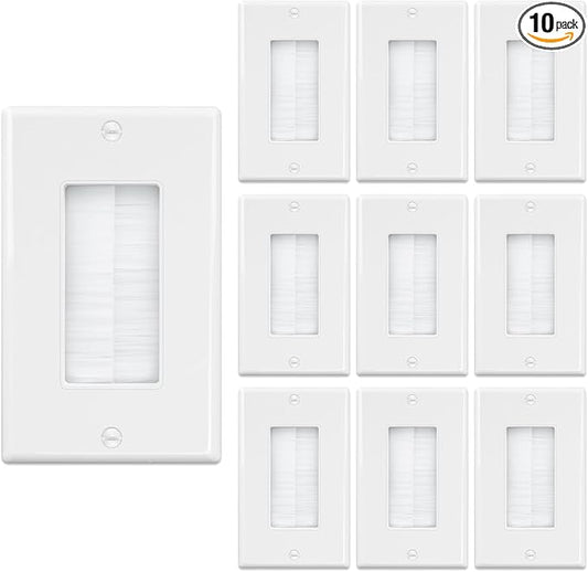 Iwillink Brush Wall Plate (10 Pack), Cable Pass Through Insert for Wires, Single Gang Cable Access Strap, Wall Socket for HDTV, Home Theater Systems