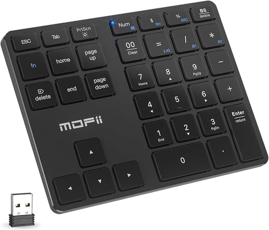 MOFII Number Pad for Laptop - Bluetooth Black Wireless Numeric Keypad 35 Keys USB-C Rechargeable Numpad, Accounting Portable Financial Data 10 Key for Laptop/PC/Desktop/Notebook/Surface Pro