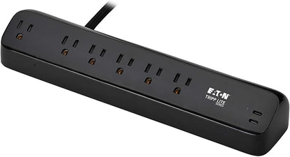 Eaton Tripp Lite series Desk Clamp Power Strip Surge Protector, 6-Outlets, 2x 30W USB-C Charging Ports, 900 Joules, 10ft Braided Flat Extension Cord, Lifetime Manufacturer's Warranty (TLP610U30CLAMPB)