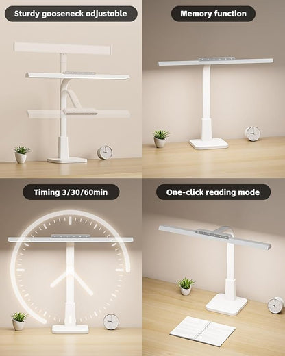 LED Desk Lamp for Home Office with Base, Dimmable Eye-Caring Computer Light with Memory & Timer Functions, Flexible Gooseneck Touch Control Architect Desk Light for Reading, Study, Workbench (White)