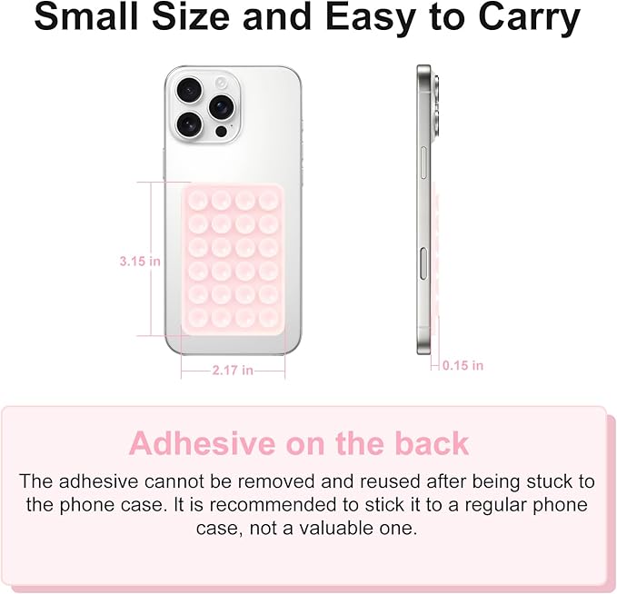 2PCS Silicone Suction Phone Case Mount, Non Slip Suction Cup, Hands-Free Phone Accessories Holder for Selfies and Videos, Silicone Adhesive Stand Sticky for Cell Phone White & Light Pink