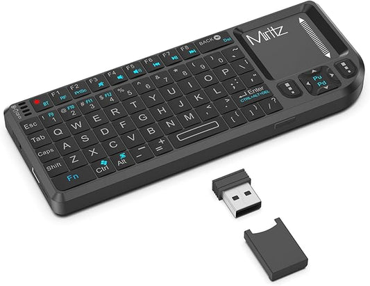 Miritz Mini Wireless Keyboard, 2.4G/Bluetooth 5.1 Dual Mode Rechargeable Portable – for Steam Deck, Fire TV Stick, Raspberry Pi, Field Service, IT Technicians.
