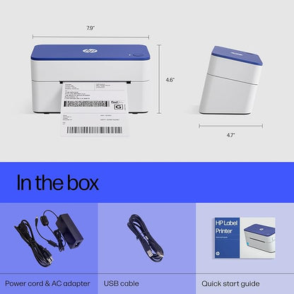 HP Shipping Label Printer, Commercial Grade Direct Thermal, Compact & Easy-to-use, High-Speed 300 DPI, Barcode, Compatible with, UPS, Ebay, ShipStation More, HPKE103, 7.9''x 4.6'' x 4.7'', white