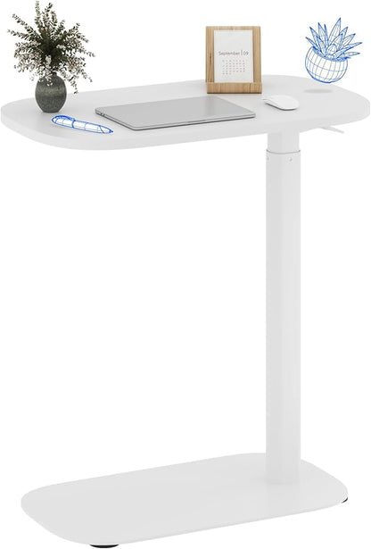 FLEXISPOT Adjustable C Table with Wheels, Mobile Snack Side End Table Sofa Couch Bedside Table Laptop Cart TV Tray Night Stand Small Space Side Table(23.6" W x 13.8" D,White)