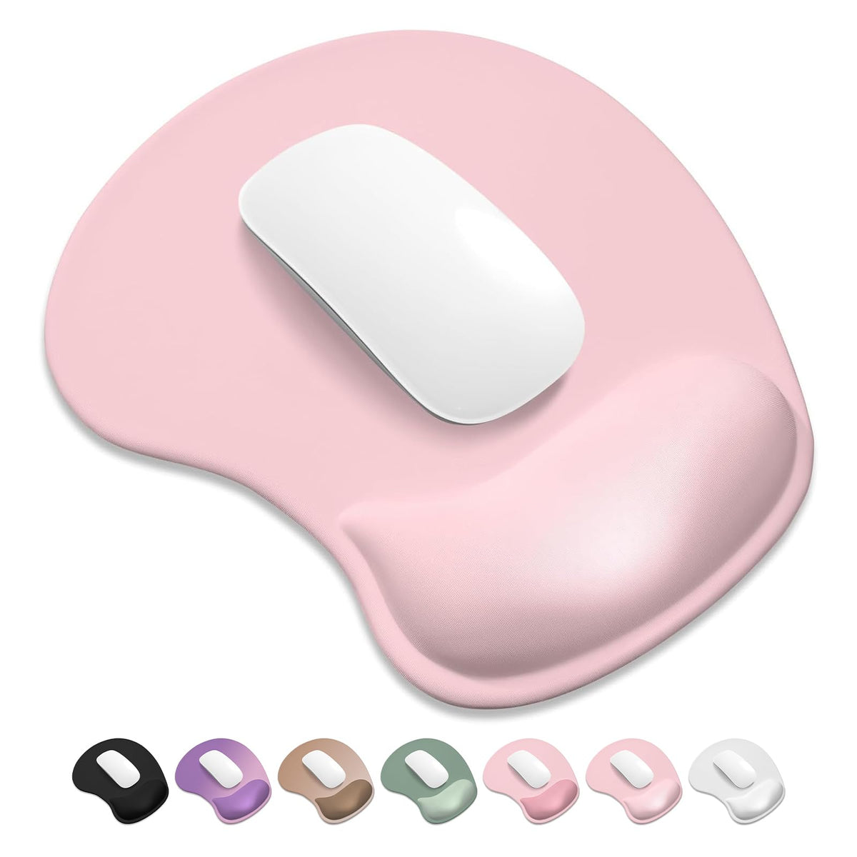 ITNRSIIET Ergonomic Mouse Pad, Cushioned Gel Wrist Rest, Non-Slip Base, Smooth Surface, Cute Multi-Color, 9.5 x 8.2 in, White