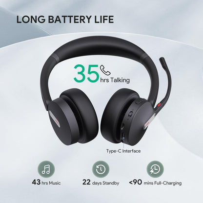 Yealink BH70 with Stand, Wireless Bluetooth Headset with Microphone for Work, Up to 35 Hours Talk Time, Teams Certified, ≤90 Minutes Quick Charging, USB-C/A Adapter, No Power Adapter Required