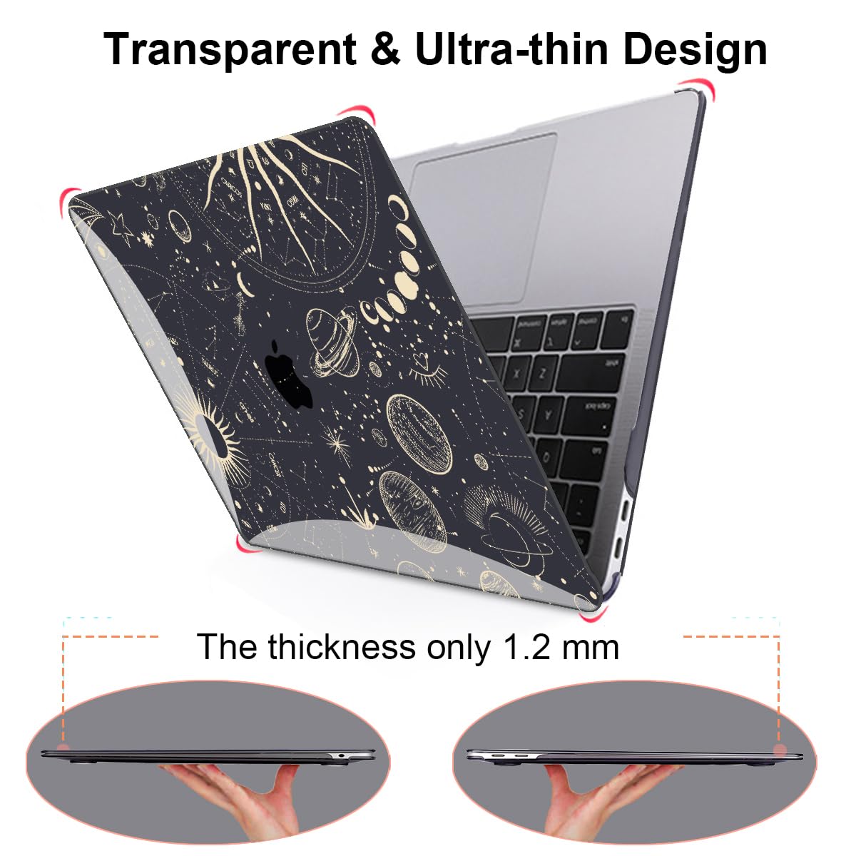 LCMOCICO for MacBook Air 13 inch M1 Case 2021 2020 2019 2018 (Model M1 A2337 A2179 A1932) with Touch ID & Retina Display, Crystal Black Printed Pattern Hard Shell Case Keyboard Cover, Constellation