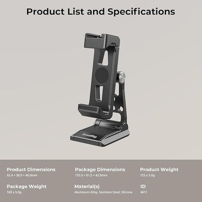 SMALLRIG Metal Phone Tripod Mount, Cell Phone Mount with Quick Release Adapter for Arca-Swiss, Multifunctional Phone Holder for Arca-Type Tripod, for DJI RS 3 Mini Stabilizer, for iPhone - 4611