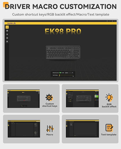 DAREU EK98PRO Wireless Mechanical Keyboard, Gasket Hot Swappable Custom, Pre-lubed Linear Switches, Side Printed PBT Keycaps, BT5.0/2.4GHz/USB-C, RGB Backlit Gaming Keyboard for Win/Mac