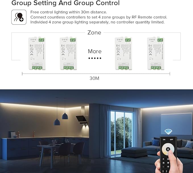 BTF-LIGHTING RF 2.4GHz Wireless Remote RC02RFB &2PCS C02RF Tuya Controller Kit 4 Zone Group Control PWM CCT(+ CW WW) 3pin 5050SMD FCOB COB Dual White LED Strip DC5V DC12V DC24V