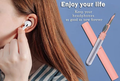 Cleaner Kit for Airpods,Earbuds Cleaning kit for Airpods Pro 1 2 3, Multi-Function Cleaning Tool with Brush Flocking Sponge for Wireless Earphones Bluetooth Headphones Case Camera and Phone (Pink)