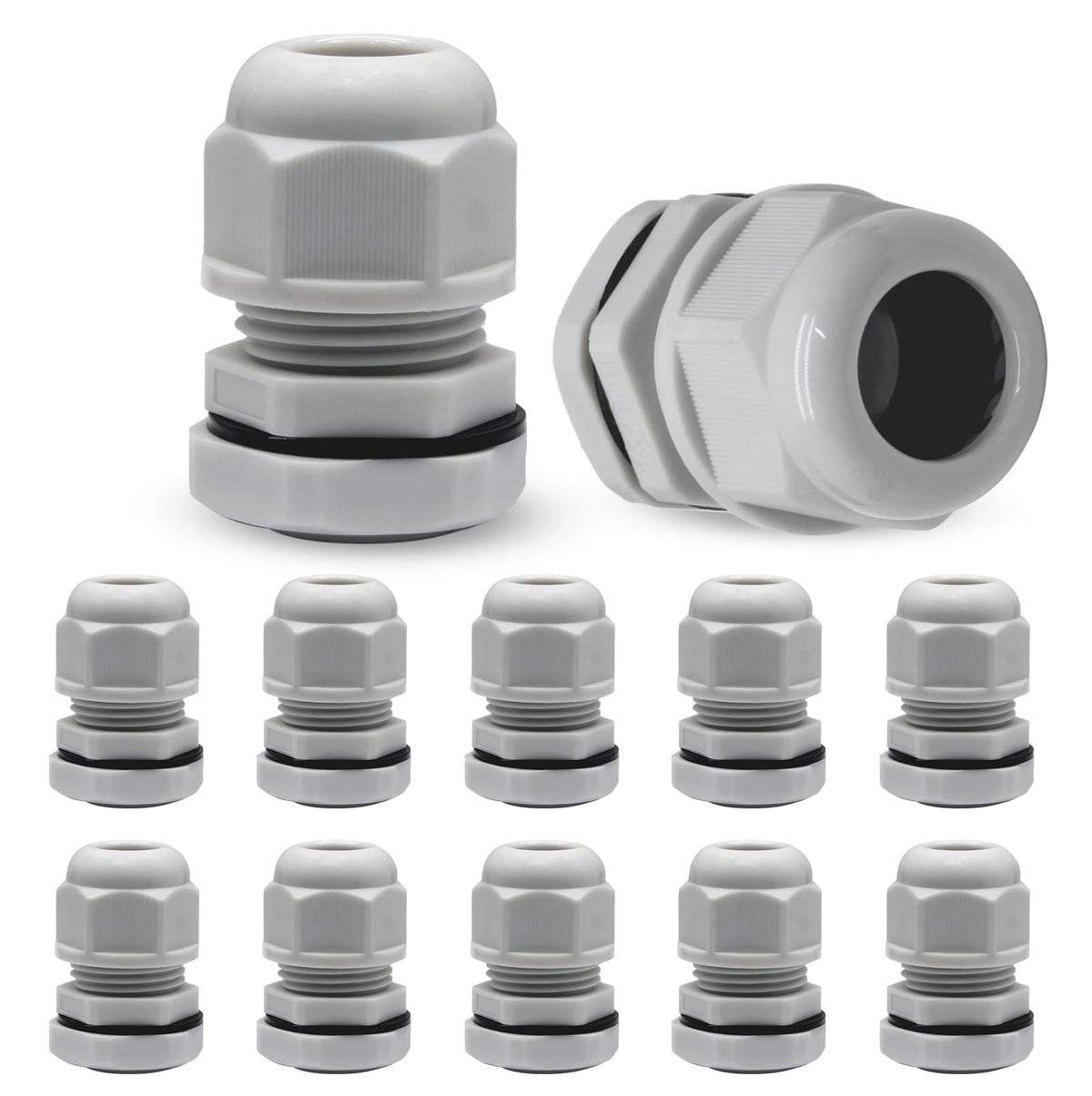 Kyuionty 12 Pcs 1/2" NPT Nylon Cable Glands, Black Cable Cord Connector