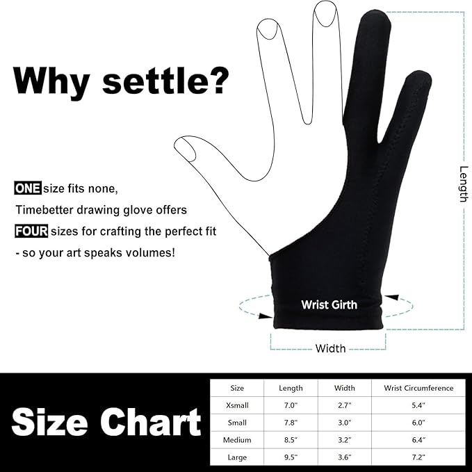 Drawing Glove, Artist Glove for Drawing Tablet iPad, Digital Art Palm Rejection Glove, Good for Left and Right Hand – S, 2 Pack