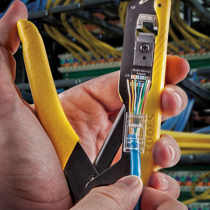 Klein Tools VDV026-813 RJ45 Ethernet Cable Tester and Crimper Kit, Pass-Thru Technology, Includes Connectors for Cat5e/CAT6 Data Applications, Pack of 50