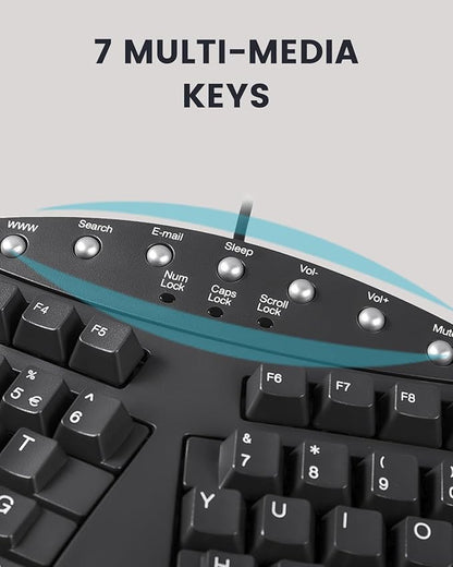 Perixx PERIBOARD-512B Wired Ergonomic Keyboard - Split Keyboard, Wrist Rest, Natural Typing - Wired USB Connectivity - US English - Black