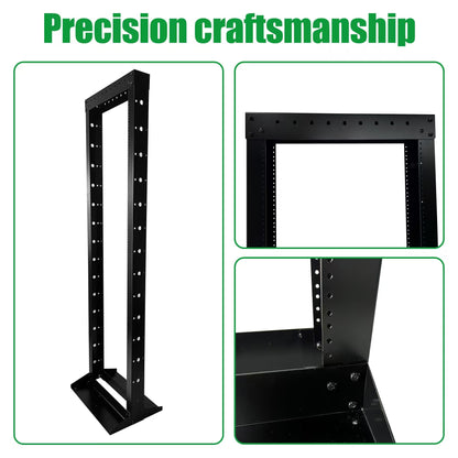 GlobalRack 29U 2-Post Open Server Rack, w/ 2X 2U Center Mount Shelves