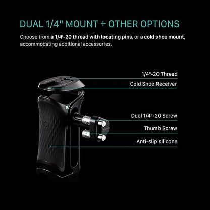Tilta Xeno Side Handle for Filmmakers & Cameras - Titanium Gray | Secure Connection & Helps Prevent Rotation | Adjustable Height | Textured Silicone Grip | Convenient Assembly (Dual 1/4″-20)