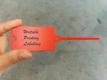 100pcs Reusable Blank Plastic Tags Ties Key Tags 1.45"*2.48" Serrated Tension Sealing Strap with Large Label Plastic Tie Mark Label Waterproof Hang Sign Write on Tag (Red, 100pcs)