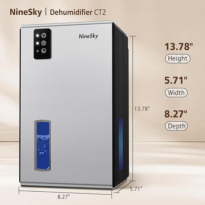 NineSky Dehumidifiers for Home, 95 OZ Water Tank, (1000 sq.ft) Dehumidifiers for Bathroom Bedroom Basement with Auto Shut Off,7 Colors LED Light(Silver)