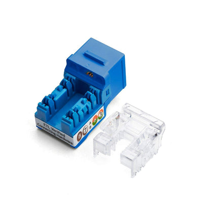 TRUE CABLE Cat6A Unshielded (UTP) Keystone Jack, 90-Degree Punch-Down RJ45 Female Module, PoE++ 4PPoE, UL Listed & TIA Certified, Blue, 12 Pack