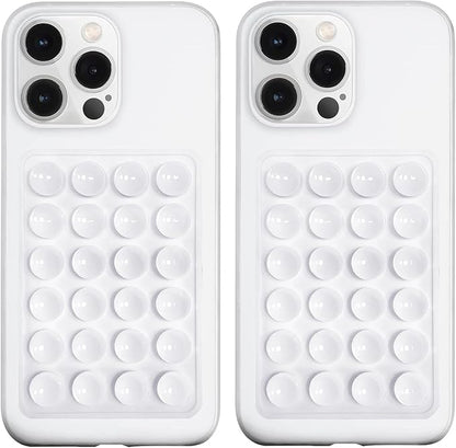 2 Pack Silicone Suction Phone Case Mount, Silicon Adhesive Phone Grip for Smartphones, Hands-Free Mirror Shower Phone Holder for Selfies, Tiktok Videos (White)
