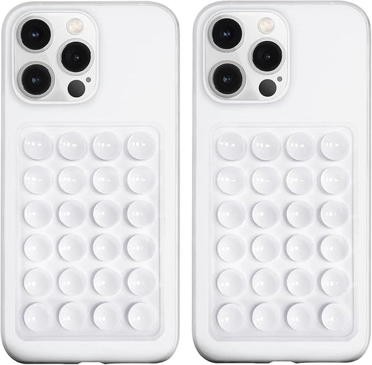 LvShuLiangPin Anteel 2 Pack Silicone Suction Phone Case Mount, Silicon Adhesive Phone Grip for Smartphones, Hands-Free Mirror Shower Phone Holder for Selfies, Tiktok Videos (White)
