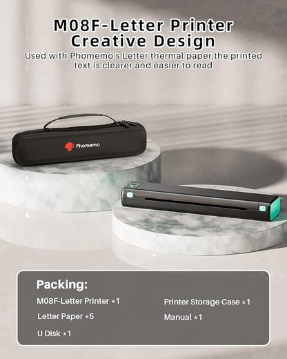 Phomemo Portable Printers Wireless for Travel - Bluetooth Thermal Printer Supports 8.5" X 11" Letter, Inkless Printer Compatible with Phone Laptop for Home Use Car Office School, Come with Carry Case
