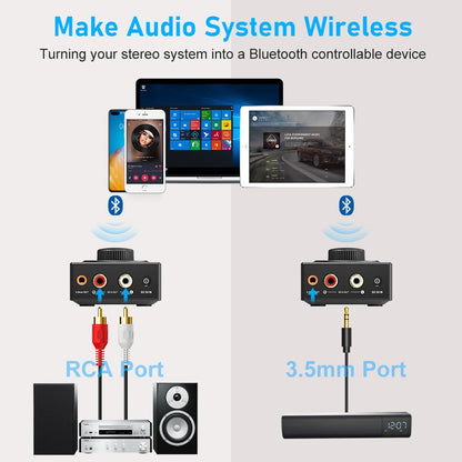 YMOO B06T3 Bluetooth 5.3 Receiver, 100ft RCA Bluetooth Audio Adapter for 3.5mm Jack AUX HiFi Home Stereo/Speaker from Smartphone/Tablet/Laptop, Dual Link for Two Speakers, SBC AAC Audio