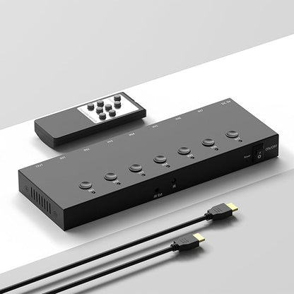 Y.D.F 7 Port HDMI Switch, 4k@60Hz HDMI Switcher 7 in 1 Out HDCP 2.0 Manual HDMI 2.0 Hub Support 3D Compatible with Nintendo Switch/OLED/Xbox/ PS5/4 Blu-Ray Player Fire Stick Roku Apple TV Chromeca