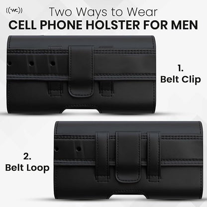 Leather Phone Holster for iPhone 17 Pro, 17, 16 Pro, 16e, 15, 15 Pro, 14, 13, 12, 11, X, XR, XS – Belt Clip Case Pouch for Men & Women | Magnetic Closure | Fits with Protective Cover