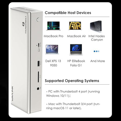 WAVLINK Thunderbolt 4 Dock with 100W Charging, Displaylink Docking Station Quad 4K@60Hz Monitors,3 Thunderbolt 4 Ports, 2.5G Ethernet, USB C Docking Station for Mac and PC,Displaylink Driver Required