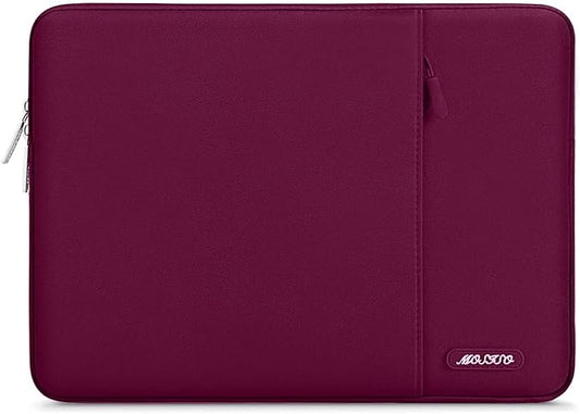 MOSISO Laptop Case 13.3 inch, 13-13.3 inch Laptop Sleeve Compatible with MacBook Air/Pro 13 / Pro 14, HP Dell ASUS Lenovo Notebook, Polyester Vertical Computer Sleeve Bag with Pocket, Wine Red