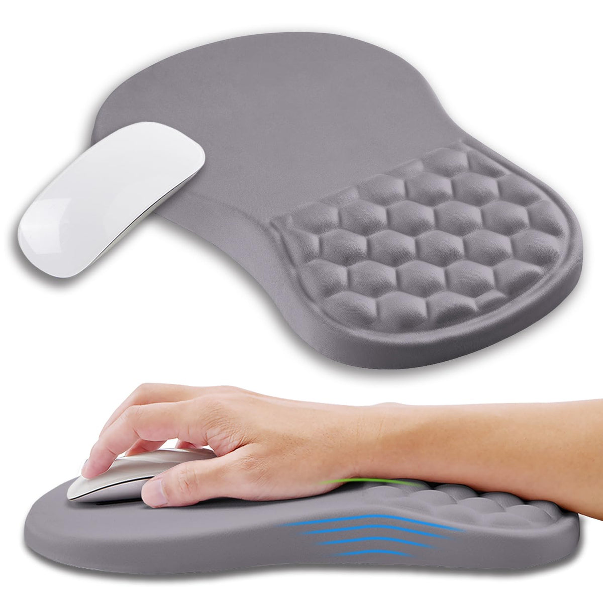 Kuosgm Ergonomic Mouse Pad Wrist Support with Memory Foam Massage Bulge, Carpal Tunnel Pain Relief Mousepad Wrist Rest for Mouse(12x8 inch, Pink Flowers)