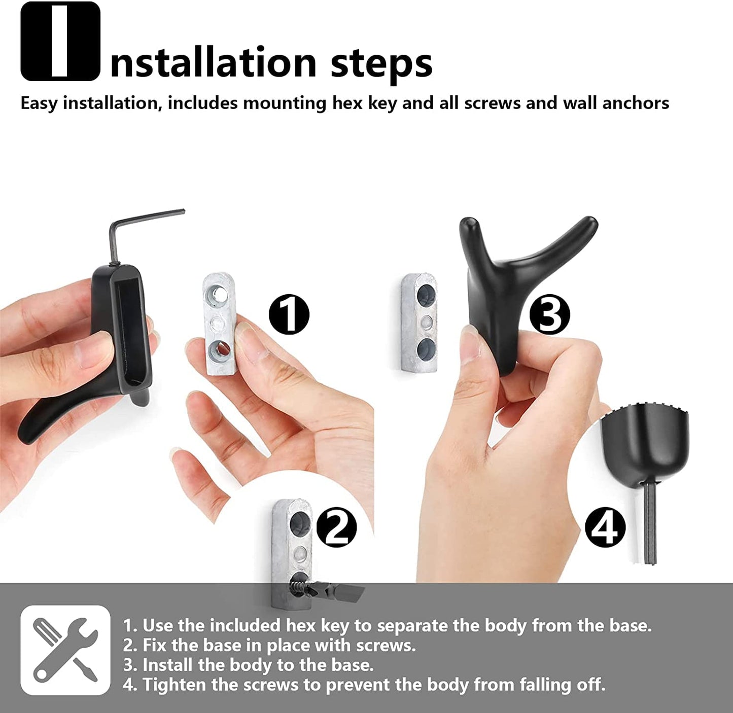 NETLKLA 4 Packs Towel Hooks,Coat Hook Cow Head Wall Hooks, Metal Heavy Duty Wall Hooks for Hanging Coats, Hats, Bags, Kitchenware and Towels in Living Room, Kitchen, Bedroom and Bathroom (Black)