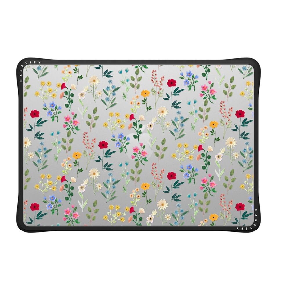 CASETiFY Impact MacBook Air 13.6" (M2-M5) Case [Cushioned Impact Corners/Scratch-Resistant/Anti-Slip Grip] - Spring Botanicals 2 - Clear Black