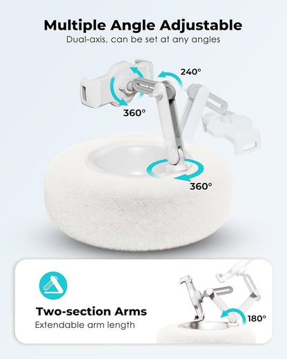 Viozon Tablet Stand Pillow, Compatible with 4.7"-13" Phone/Tablet, iPad, iPhone, Samsung, Google, Kindle, 360°Adjustable Phone Holder for Bed with Soft Plush Fabric, and Detachable Bowl, White