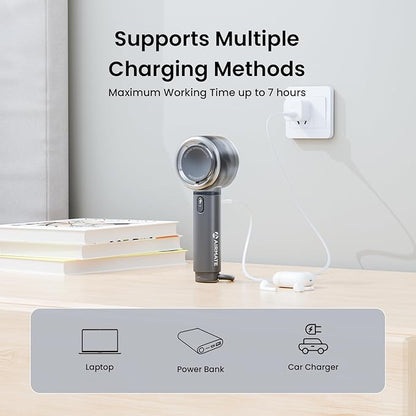 AIRMATE Portable Handheld Fan, 5 Wind Speed Adjustable, 3000mAh Battery Rechargeable, Durable Motor, 13000RPM Super Powerful Wind, Personal Turbo Hand Held Mini fan for Makeup/Travel/Outdoor (Grey)