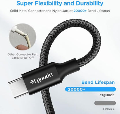 Long USB C Cable [12ft, 2-Pack], etguuds Fast Charging USB A to Type C Charger Cable Braided for Samsung Galaxy S22 S21 S20 Ultra 5G S10 S10E S9 Note 20 10 9, A10e A20 A33 A32 A50 A70, LG, Moto, Pixel