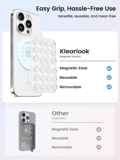 Klearlook Magnetic Suction Phone Mount for MagSafe Case, Removable Sticky Phone Grip Holder for Hands-Free Makeup/Selfie/Live Streaming/Vlog for TikTok & Instagram Influencer/Creator, Transparent