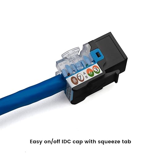 trueCABLE Cat6 Keystone Jack, Unshielded (UTP), 90 Degree Punch-Down, PoE++ (4PPoE) 100W, UL Listed, ETL Verified, ANSI/TIA Certified, Modular RJ45 Female, Black, 12 Pack