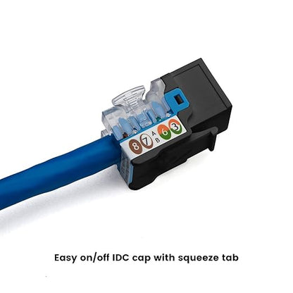 trueCABLE Cat6 Keystone Jack, Unshielded (UTP), 90 Degree Punch-Down, PoE++ (4PPoE) 100W, UL Listed, ETL Verified, ANSI/TIA Certified, Modular RJ45 Female, Black, 12 Pack