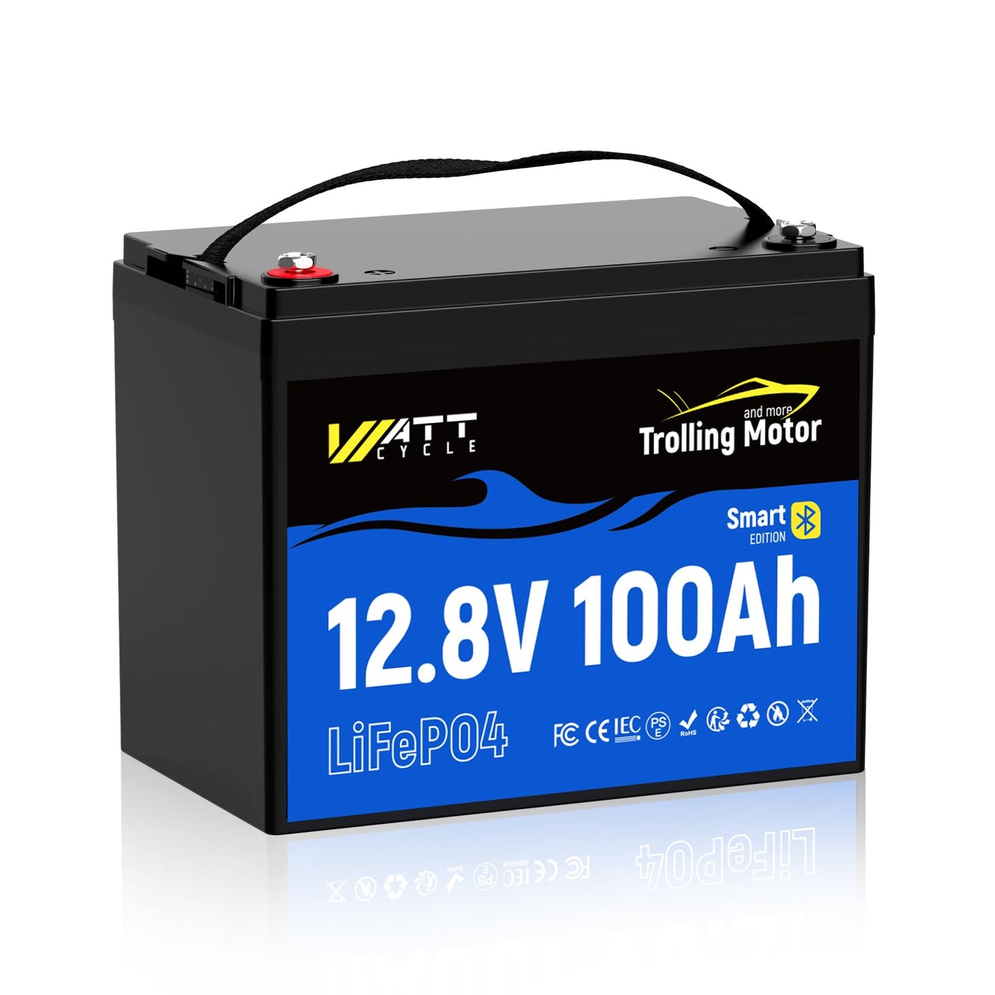 WattCycle 12V 100Ah LiFePO4 Battery, Group 24 Lightweight Lithium Battery with 120A Smart BMS, IP67 Waterproof, Bluetooth Monitoring Battery for RV, Boat, Solar, Off-Grid Backup Power