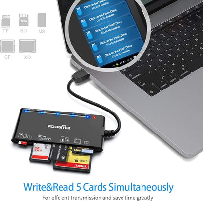 USB3.0 Multi-Card Reader, SD/TF/CF/Micro SD/XD/MS 7 in 1 Fast 5Gbps Memory Card Reader/Writer/Hub for SD SDXC SDHC CF CFI TF Micro SD Micro SDXC Micro SDHC MS MMC UHS-I Cards,for Windows/Linux/Mac OS