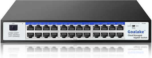 Goalake 24-Port Gigabit Easy Managed Switch – Plug & Play Managed Network, VLAN & QoS Bandwidth Control, Industrial Grade Fan Design, Desktop/Rackmount, No Subscription Fee