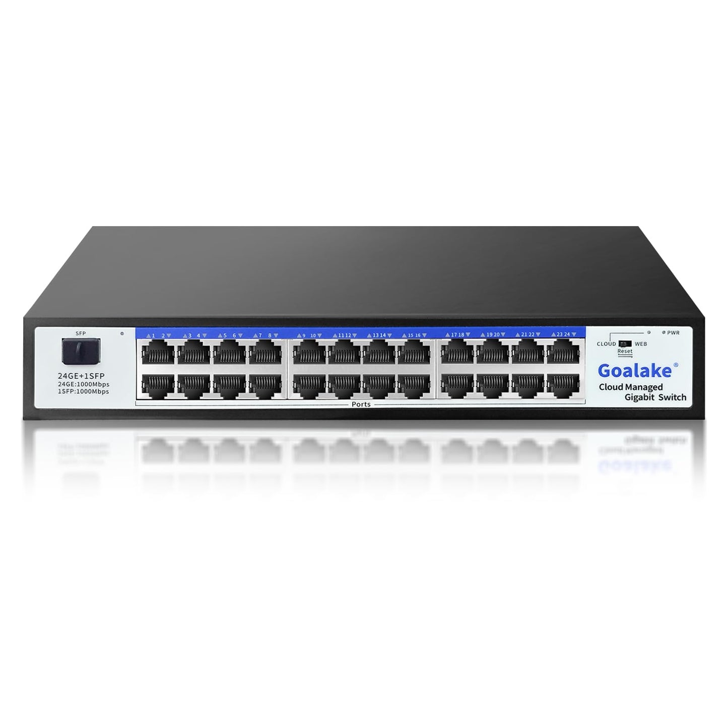 Goalake 24-Port Gigabit Easy Managed Switch – Plug & Play Managed Network, VLAN & QoS Bandwidth Control, Industrial Grade Fan Design, Desktop/Rackmount, No Subscription Fee